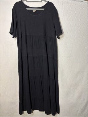 DUNES SZ XL Tiered Short-Sleeve Maxi Dress Textured 100% Cotton